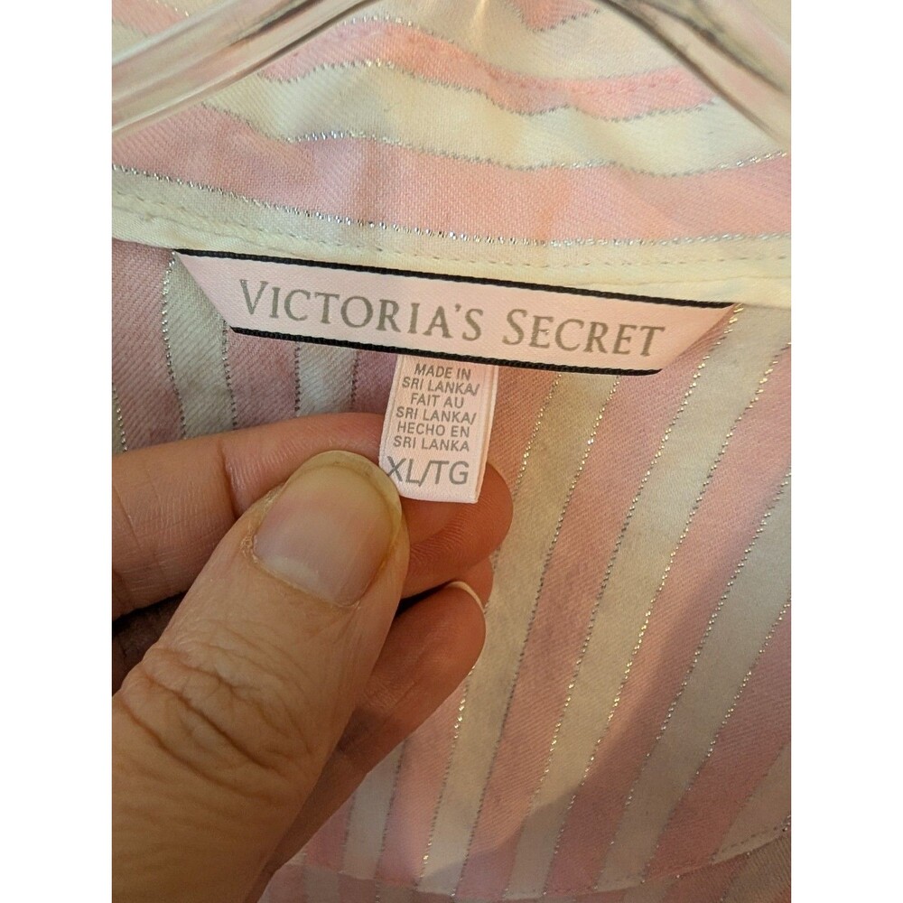 Victoria's Secret Signature Stripe Pajamas Set 2 Piece XL Pink Silver Metallic - Picture 7 of 12
